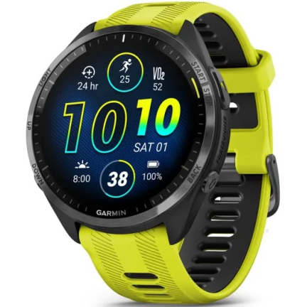 Garmin Forerunner 965 Carbon Gray DLC Titanium Bezel/Black Case and Amp Yellow/Black Silicone Band (010-02809-12)